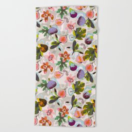 Figs, shapes and tropical flowers D Beach Towel