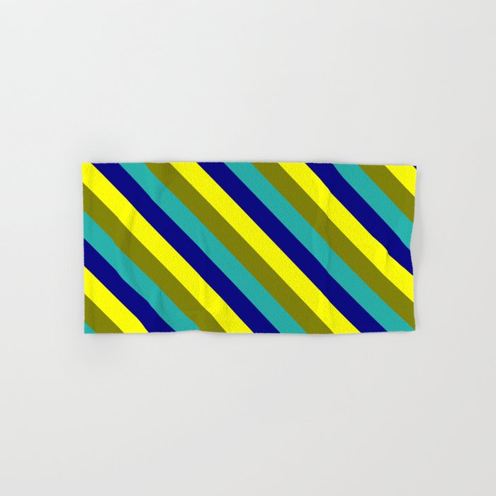 Yellow, Green, Light Sea Green, and Blue Colored Striped Pattern Hand & Bath Towel
