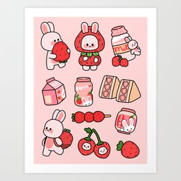 Pink Strawberry Bunny Design Art Print