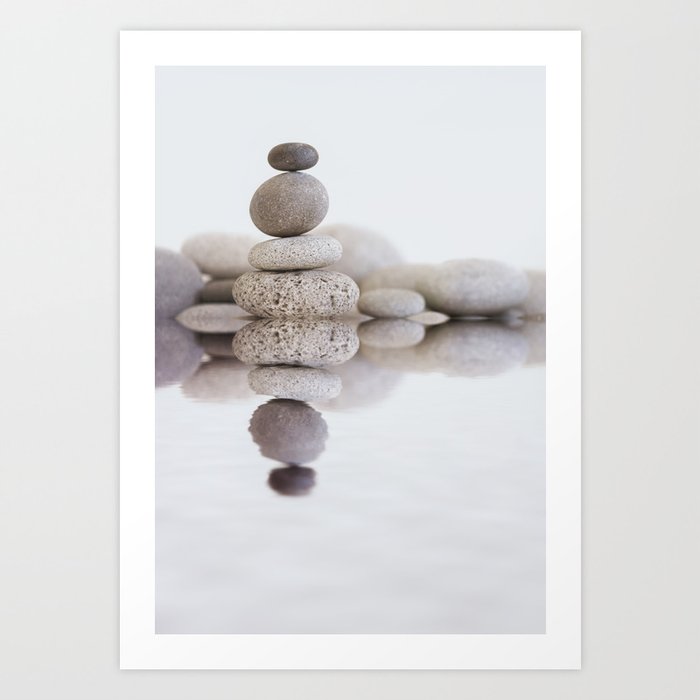 Stone Balance pebble cairn and water Art Print