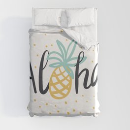 Aloha lettering and pineapple Duvet Cover