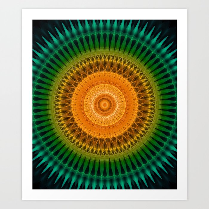 Green and yellow spikes mandala Art Print by Jablam | Society6