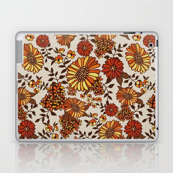 Retro 70s boho hippie orange flower power Laptop & iPad Skin