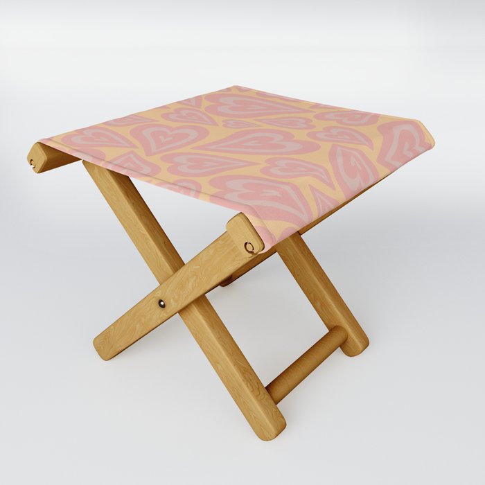 Retro Swirl Love - Bright Peach and Soft Pink Folding Stool