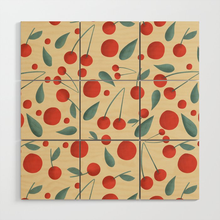 Red cherries pattern Wood Wall Art