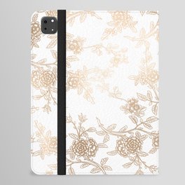 Elegant vintage style white gold romantic roses floral iPad Folio Case