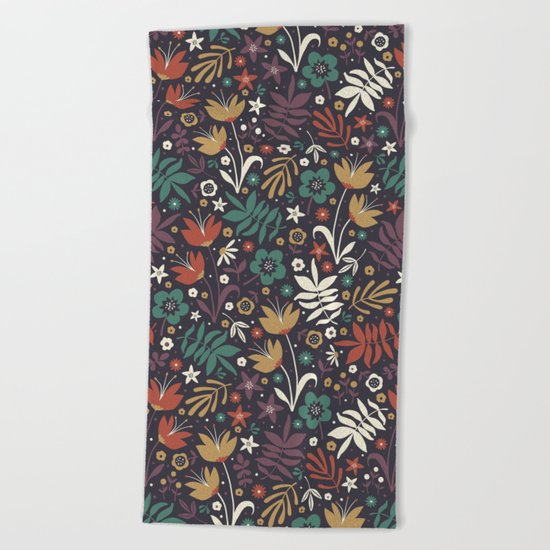 Midnight Florals Beach Towel