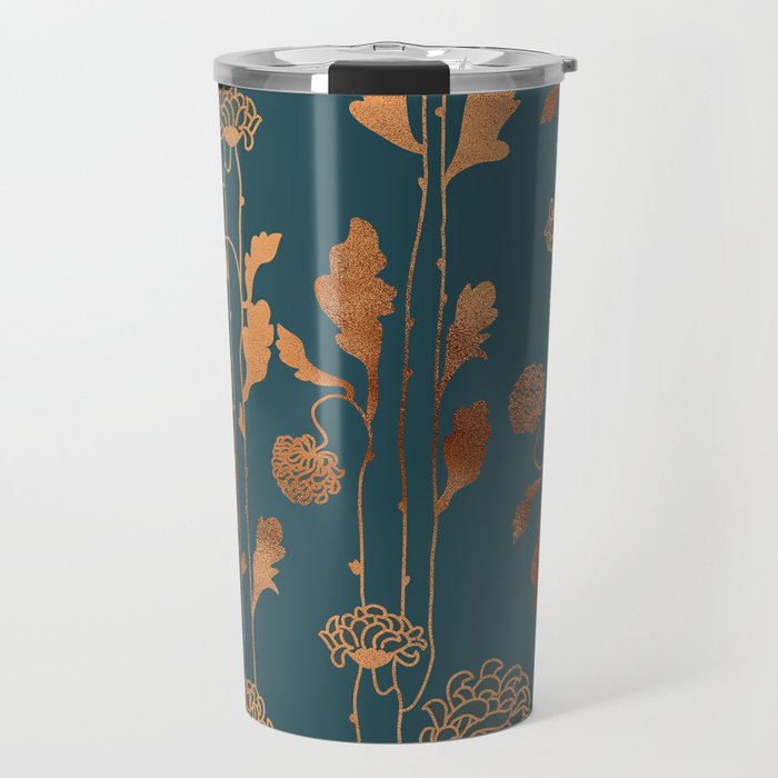 Art Deco Copper Flowers  Travel Mug