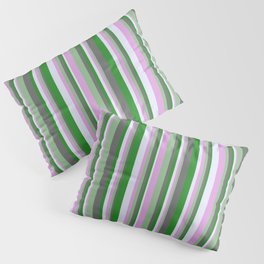 [ Thumbnail: Vibrant Forest Green, Dim Grey, Dark Sea Green, Plum, and Lavender Colored Lined/Striped Pattern Pillow Sham ]