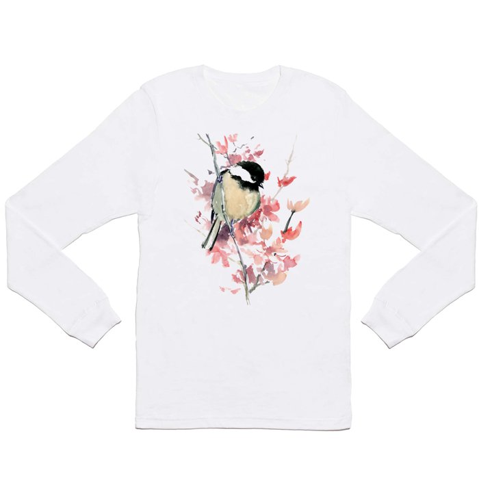 Chickadee and Cherry Blossom Long Sleeve T Shirt