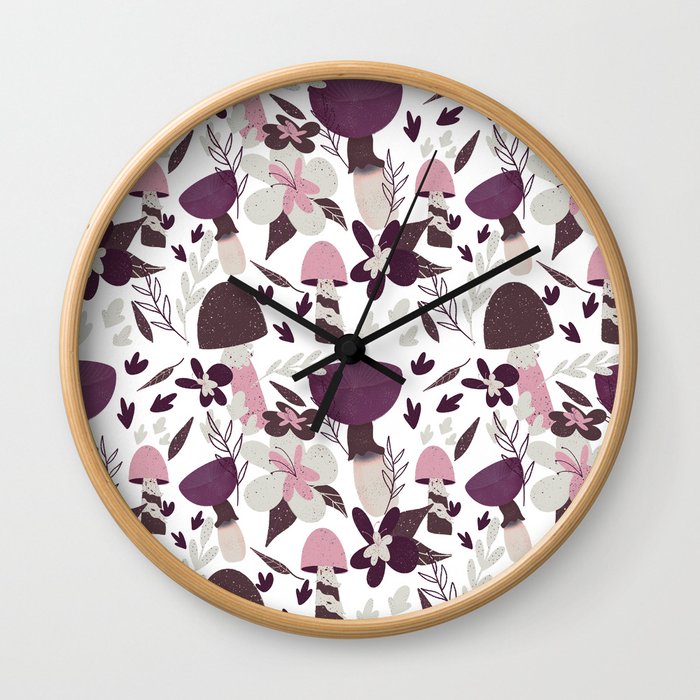 Pink and Purp shrooms Wall Clock