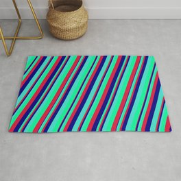 [ Thumbnail: Turquoise, Green, Crimson & Blue Colored Lines Pattern Rug ]