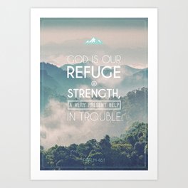 Typography Motivational Christian Bible Verses Poster - Psalm 46:1 Art Print