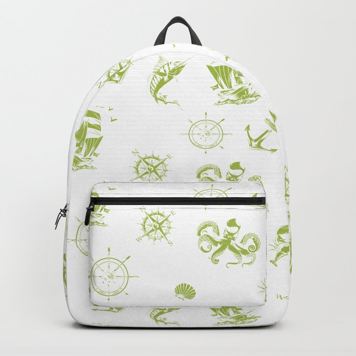 Light Green Silhouettes Of Vintage Nautical Pattern Backpack