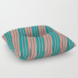 [ Thumbnail: Salmon and Dark Cyan Colored Lined/Striped Pattern Floor Pillow ]