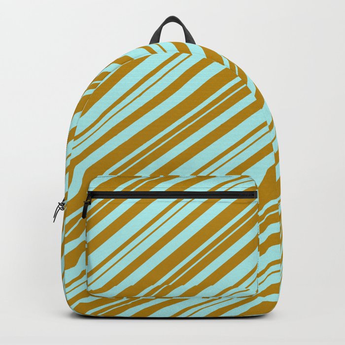 Dark Goldenrod & Turquoise Colored Lines/Stripes Pattern Backpack