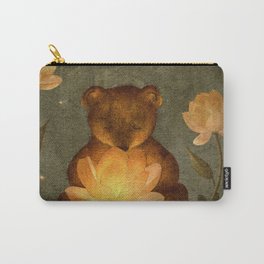 Cute Bear in the Lotus Forest, green Carry-All Pouch