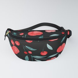 Watercolor cherries - black, red and teal Fanny Pack