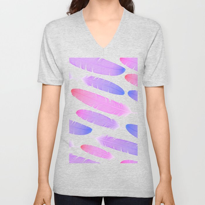 Colorful seamless feather vector pattern V Neck T Shirt