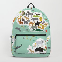 Cartoon animal world map for children, kids, Animals from all over the world, back to school, mint Backpack | Kids, Biology, Children, Cartoon, Africa, Australia, Ocean, Education, Usa, Wildlife 