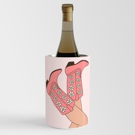 Pink Floral Cowboy Boots, Cute Western Cowgirl Legs Wine Chiller