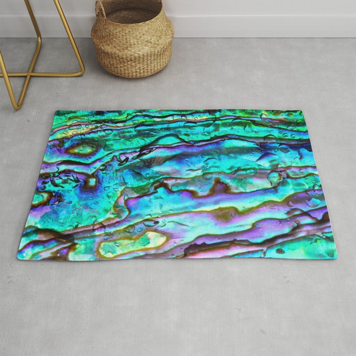 Glowing Aqua Abalone Shell Mother of Pearl Rug