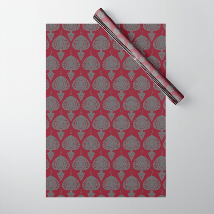 Christmas Tree Ornaments in  Burgundy Gray Wrapping Paper
