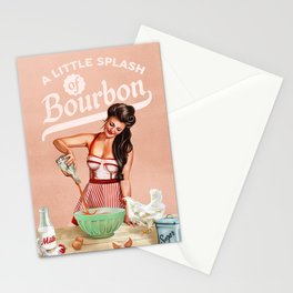 "A Little Splash Of Bourbon" Cool Retro Pinup Cooking Art Stationery Card