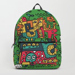 Green Doodle Monster World by Pablo Rodriguez (Pabzoide) Backpack