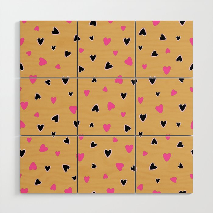 Pink Gold Valentines Love Heart Collection Wood Wall Art