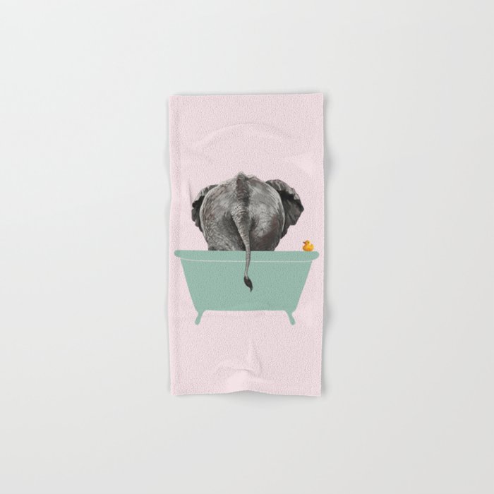 Baby Elephant in Bathtub in Pink Hand & Bath Towel