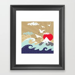 Japanese Traditional Art Crane Waves Framed Art Print