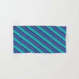 [ Thumbnail: Light Sea Green and Dark Slate Blue Colored Stripes/Lines Pattern Hand & Bath Towel ]