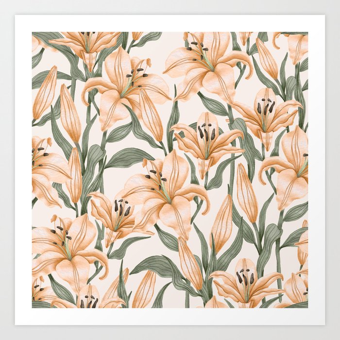 Lily Flower Pattern 05 Art Print