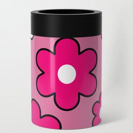 Simple Retro Flowers Pattern on Pink Background II Can Cooler
