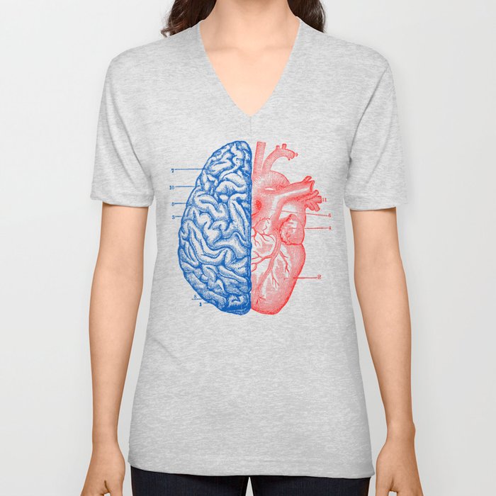 Heart and Brain V Neck T Shirt