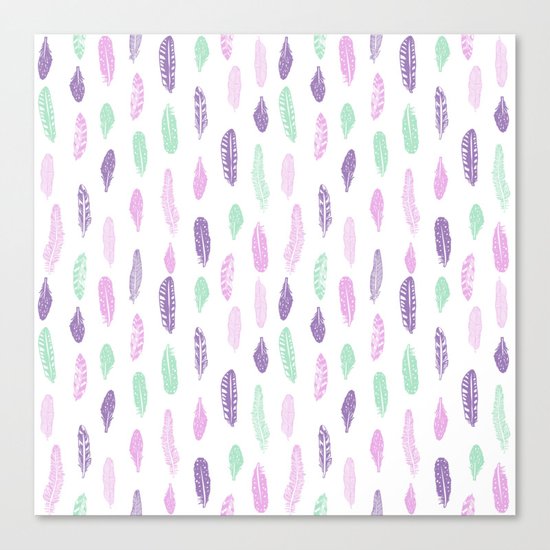 Feathers pastel lilac and mint pink nursery pattern minimal trendy boho hipster pattern Canvas Print