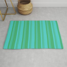 [ Thumbnail: Turquoise and Sea Green Colored Lined Pattern Rug ]