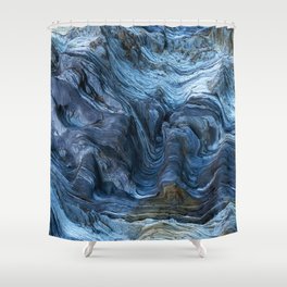 Detail of a rock with variants of blue. Rock full of curves and smooth cuts resulting from the erosive effect of sea. Close up rocks, texture dramatic and colorful erosional water formation. Stone Shower Curtain