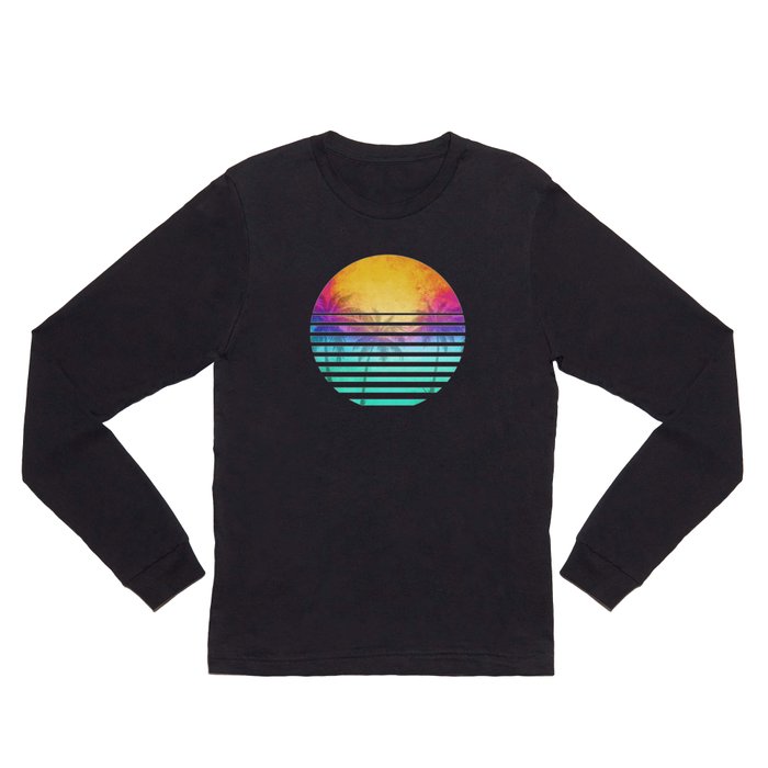 Vintage Retro 80's Synthwave Sunset Palms Long Sleeve T Shirt