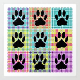 Colorful Quilt Dog Paw Print Drawing Art Print