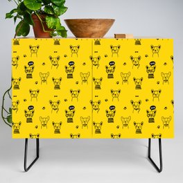 Yellow and Black Hand Drawn Dog Puppy Pattern Credenza