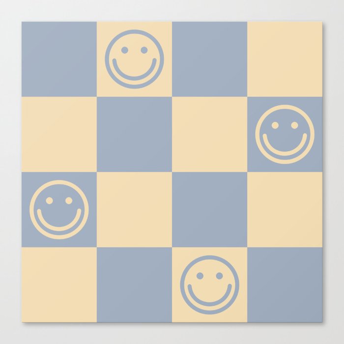 Cute Smiley Faces on Checkerboard \\ Neutral Color Palette Canvas Print