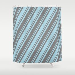 [ Thumbnail: Light Blue and Grey Colored Lined/Striped Pattern Shower Curtain ]
