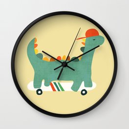Dinosaur on retro skateboard Wall Clock
