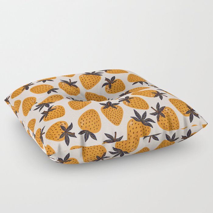 Yellow and Grey Strawberries Floor Pillow
