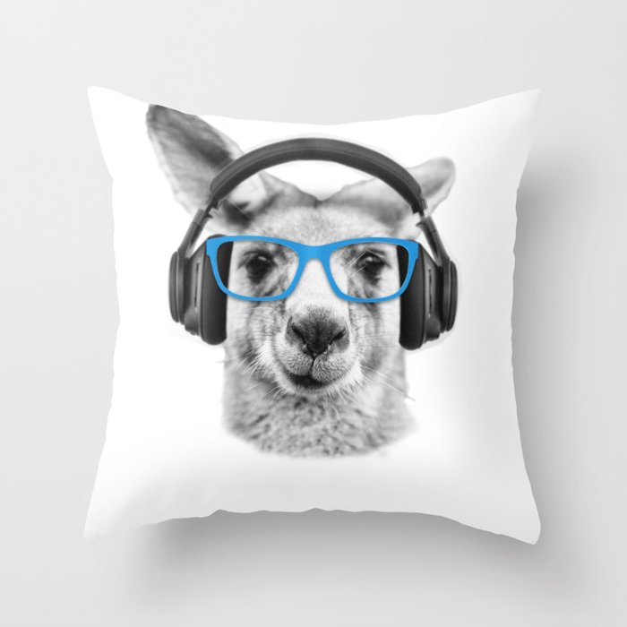 Kangaroo, funny kangaroo, cute animal, sunglasses, headphones Throw Pillow
