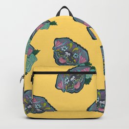 Sugar Skull Pug Pattern on Yellow Backpack
