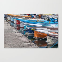 Fishing boats in the harbour Canvas Print