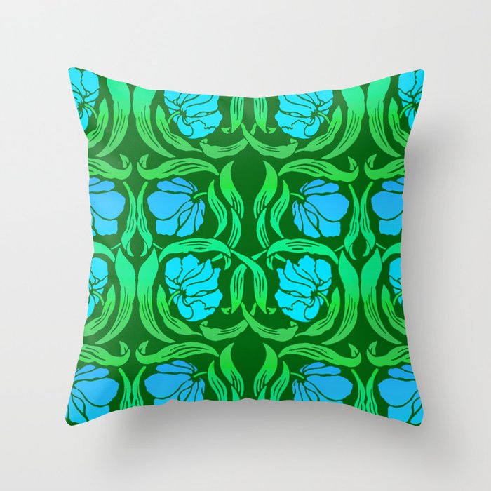 William Morris Pimpernel, Blue and Emerald Green Throw Pillow